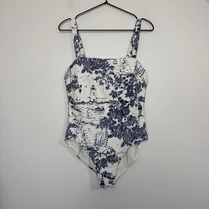 Vineyard Vines Square Neck Toile Print One Piece Swimsuit L
